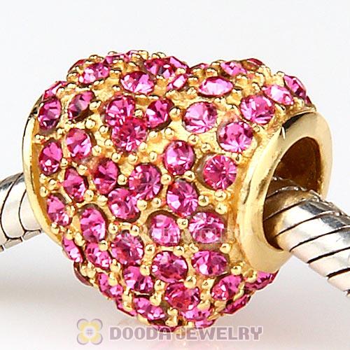 Gold Plated Sterling Pave Heart with Rose Austrian Crystal Charm