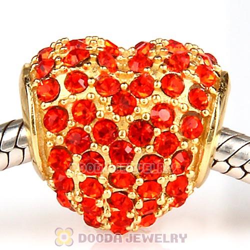 Gold Plated Sterling Pave Heart with Hyacinth Austrian Crystal Charm