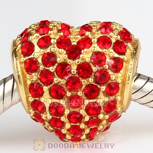 Gold Plated Sterling Pave Heart with Light Siam Austrian Crystal Charm