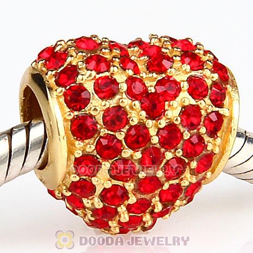 Gold Plated Sterling Pave Heart with Light Siam Austrian Crystal Charm