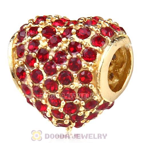 Gold Plated Sterling Pave Heart with Siam Austrian Crystal Charm