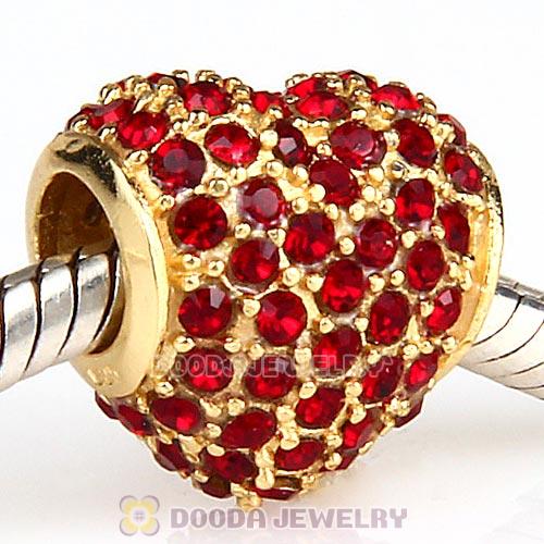 Gold Plated Sterling Pave Heart with Siam Austrian Crystal Charm