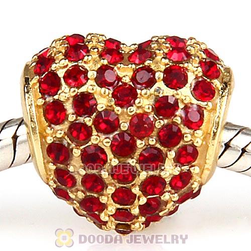 Gold Plated Sterling Pave Heart with Siam Austrian Crystal Charm