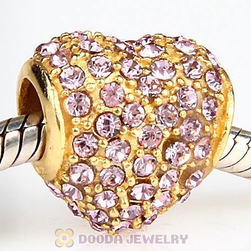 Gold Plated Sterling Pave Heart with Light Amethyst Austrian Crystal Charm