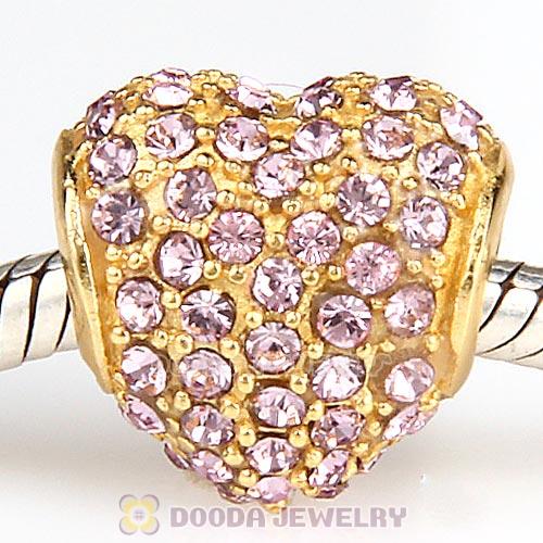 Gold Plated Sterling Pave Heart with Light Amethyst Austrian Crystal Charm