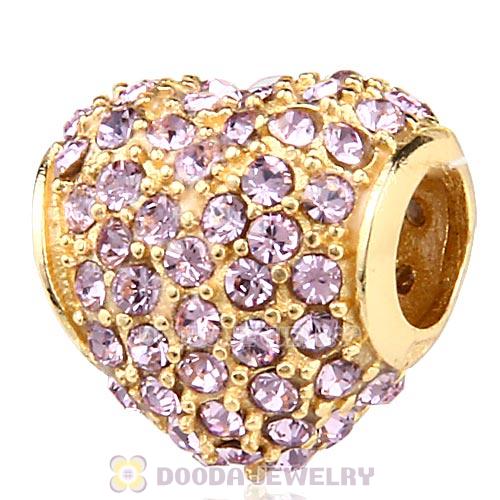 Gold Plated Sterling Pave Heart with Light Amethyst Austrian Crystal Charm