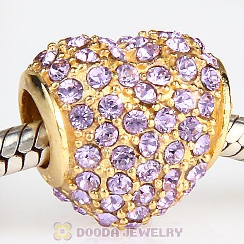 Gold Plated Sterling Pave Heart with Violet Austrian Crystal Charm