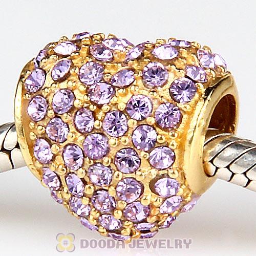 Gold Plated Sterling Pave Heart with Violet Austrian Crystal Charm