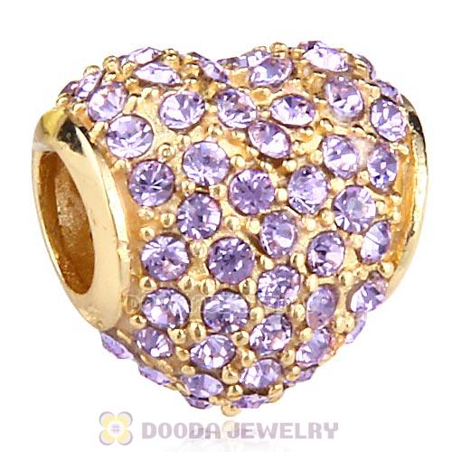 Gold Plated Sterling Pave Heart with Violet Austrian Crystal Charm