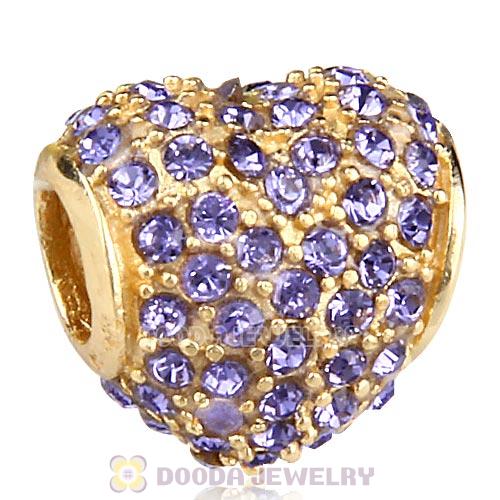 Gold Plated Sterling Pave Heart with Tanzanite Austrian Crystal Charm