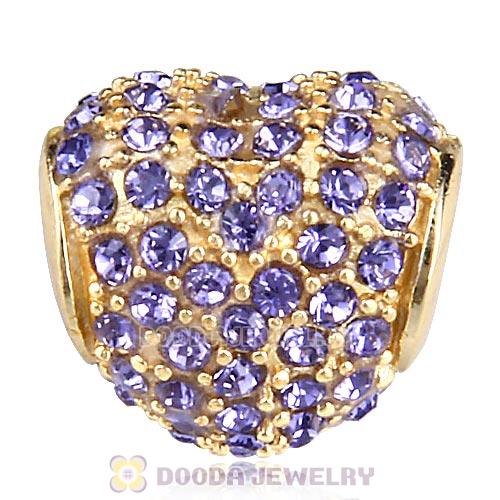 Gold Plated Sterling Pave Heart with Tanzanite Austrian Crystal Charm