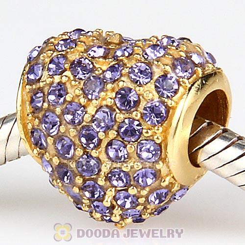 Gold Plated Sterling Pave Heart with Tanzanite Austrian Crystal Charm