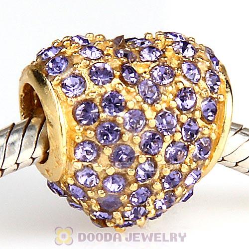 Gold Plated Sterling Pave Heart with Tanzanite Austrian Crystal Charm