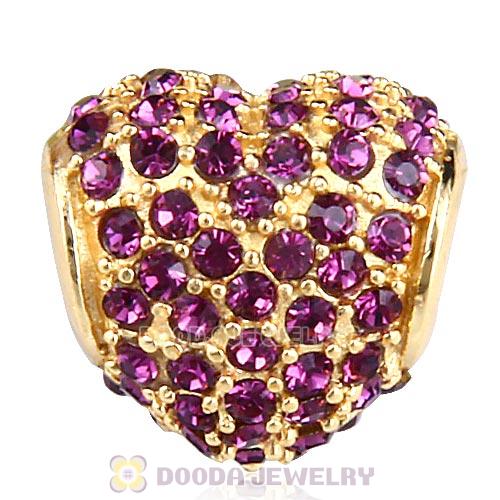 Gold Plated Sterling Pave Heart with Amethyst Austrian Crystal Charm
