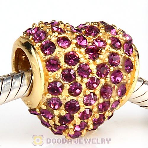 Gold Plated Sterling Pave Heart with Amethyst Austrian Crystal Charm