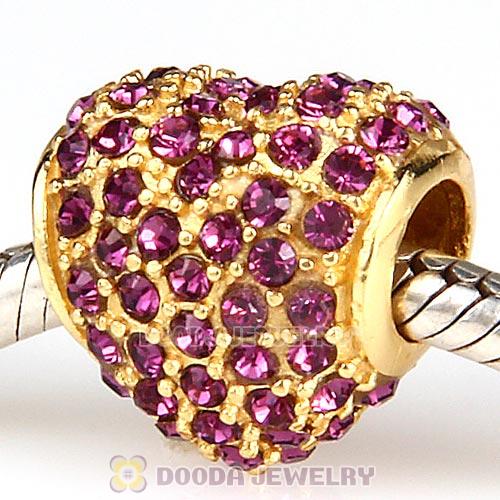 Gold Plated Sterling Pave Heart with Amethyst Austrian Crystal Charm