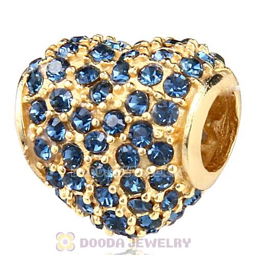 Gold Plated Sterling Pave Heart with Montana Austrian Crystal Charm