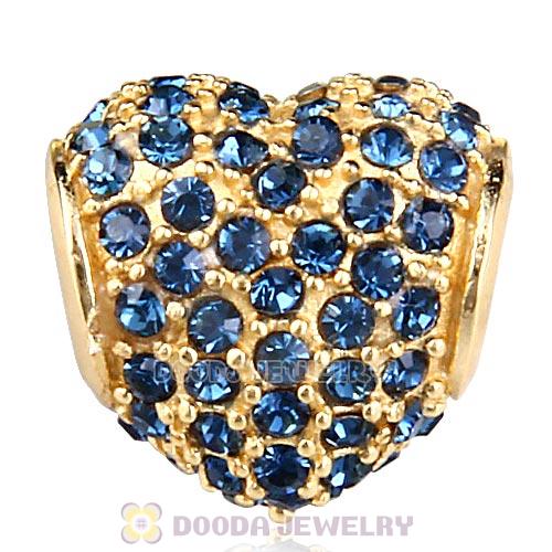 Gold Plated Sterling Pave Heart with Montana Austrian Crystal Charm