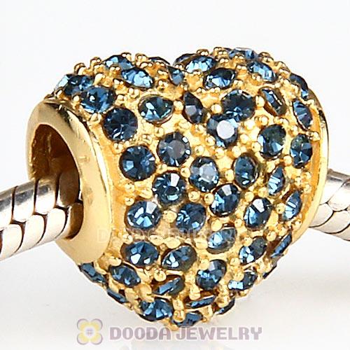 Gold Plated Sterling Pave Heart with Montana Austrian Crystal Charm