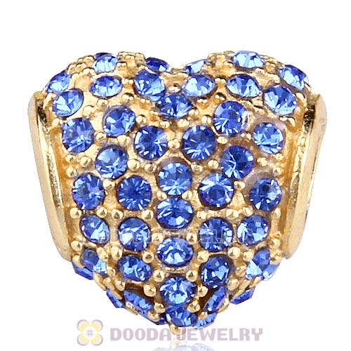 Gold Plated Sterling Pave Heart with Sapphire Austrian Crystal Charm