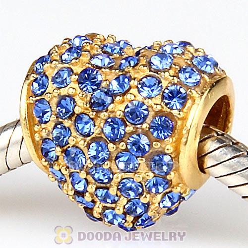 Gold Plated Sterling Pave Heart with Sapphire Austrian Crystal Charm