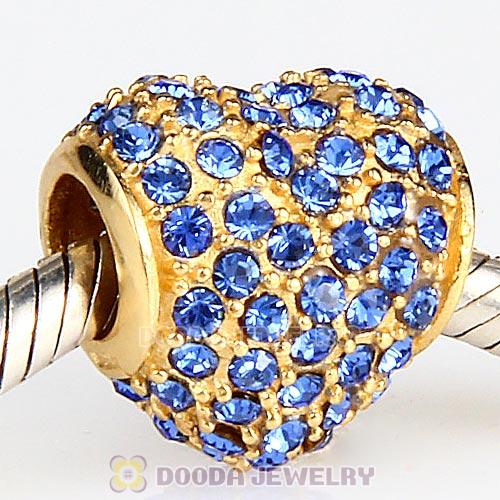 Gold Plated Sterling Pave Heart with Sapphire Austrian Crystal Charm