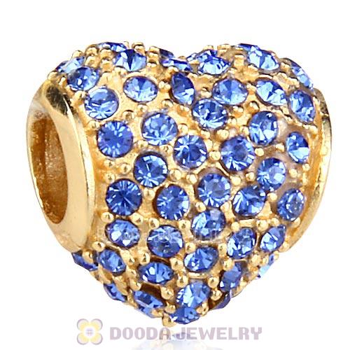 Gold Plated Sterling Pave Heart with Sapphire Austrian Crystal Charm