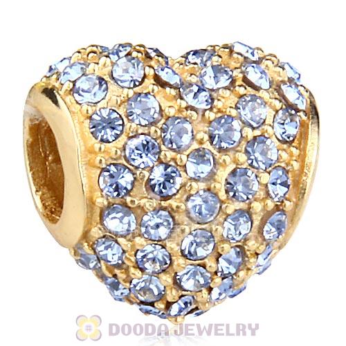 Gold Plated Sterling Pave Heart with Light Sapphire Austrian Crystal Charm