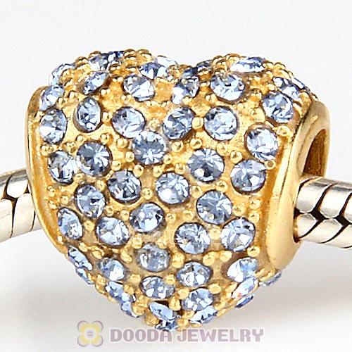 Gold Plated Sterling Pave Heart with Light Sapphire Austrian Crystal Charm