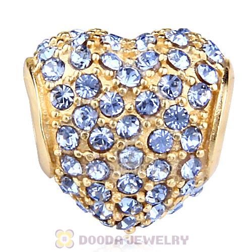 Gold Plated Sterling Pave Heart with Light Sapphire Austrian Crystal Charm