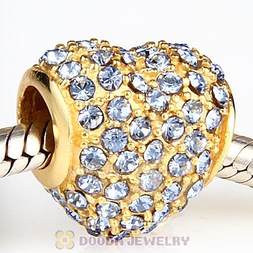 Gold Plated Sterling Pave Heart with Light Sapphire Austrian Crystal Charm