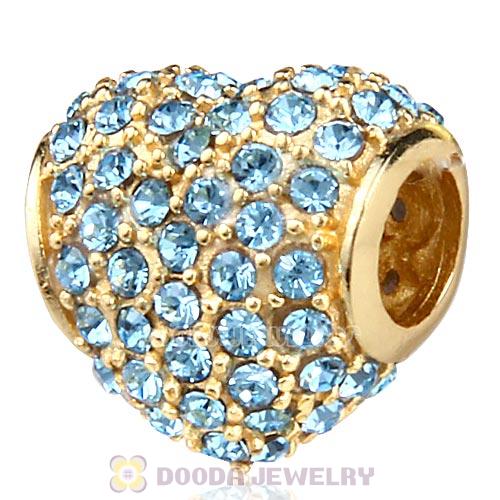 Gold Plated Sterling Pave Heart with Aquamarine Austrian Crystal Charm