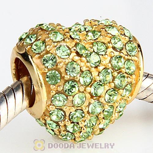 Gold Plated Sterling Pave Heart with Peridot Austrian Crystal Charm