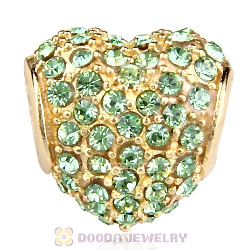 Gold Plated Sterling Pave Heart with Peridot Austrian Crystal Charm
