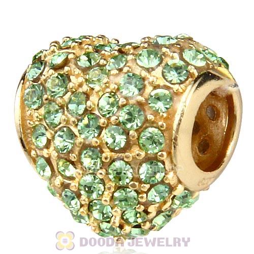 Gold Plated Sterling Pave Heart with Peridot Austrian Crystal Charm