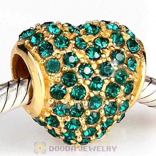Gold Plated Sterling Pave Heart with Emerald Austrian Crystal Charm