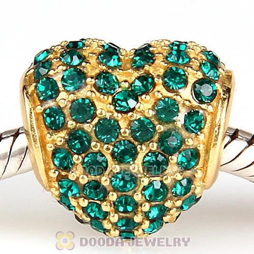 Gold Plated Sterling Pave Heart with Emerald Austrian Crystal Charm