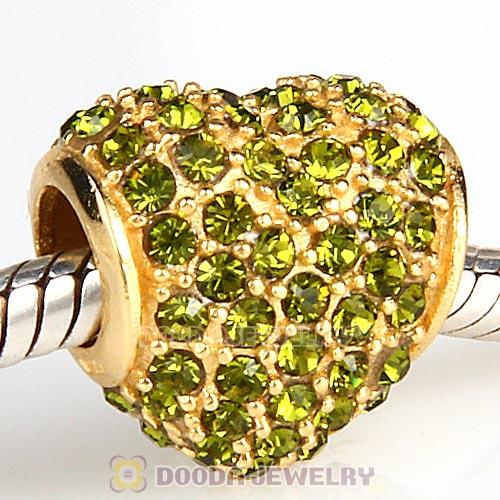 Gold Plated Sterling Pave Heart with Olivine Austrian Crystal Charm