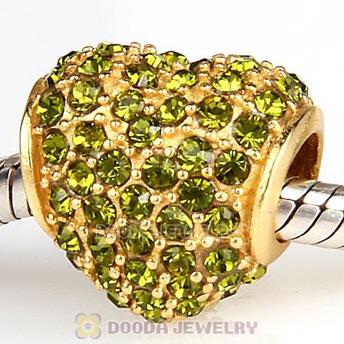 Gold Plated Sterling Pave Heart with Olivine Austrian Crystal Charm