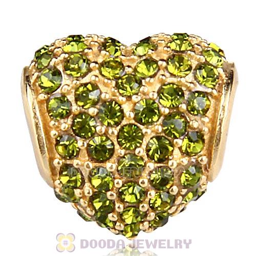 Gold Plated Sterling Pave Heart with Olivine Austrian Crystal Charm