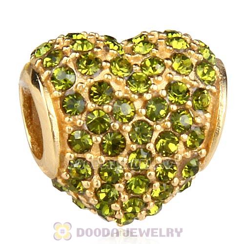 Gold Plated Sterling Pave Heart with Olivine Austrian Crystal Charm