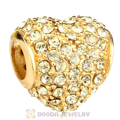 Gold Plated Sterling Pave Heart with Jonquil Austrian Crystal Charm