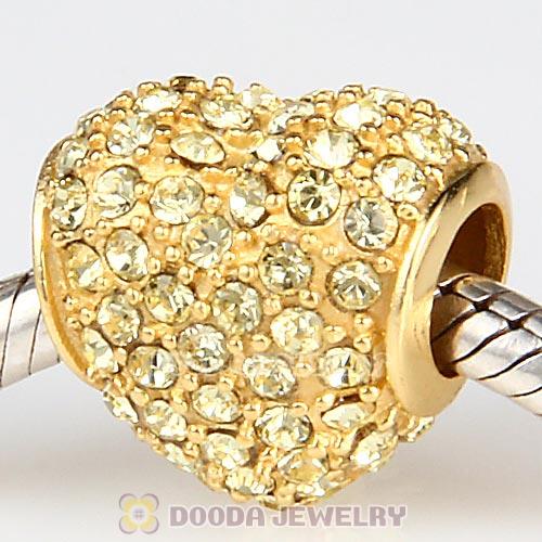 Gold Plated Sterling Pave Heart with Jonquil Austrian Crystal Charm