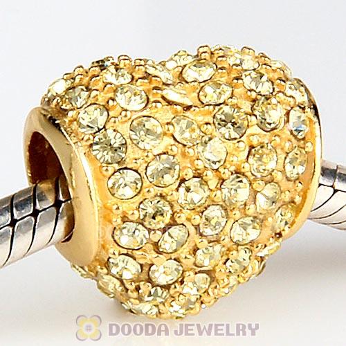 Gold Plated Sterling Pave Heart with Jonquil Austrian Crystal Charm