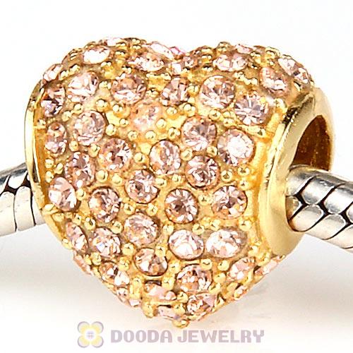 Gold Plated Sterling Pave Heart with Light Peach Austrian Crystal Charm