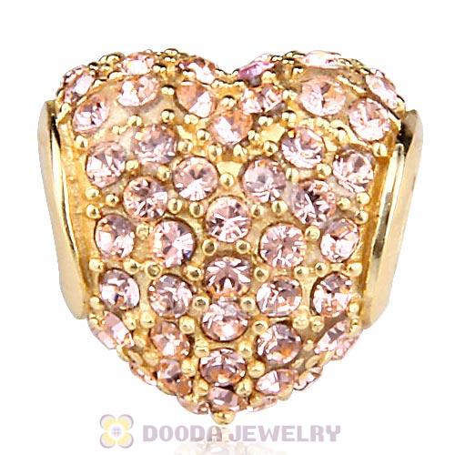 Gold Plated Sterling Pave Heart with Light Peach Austrian Crystal Charm