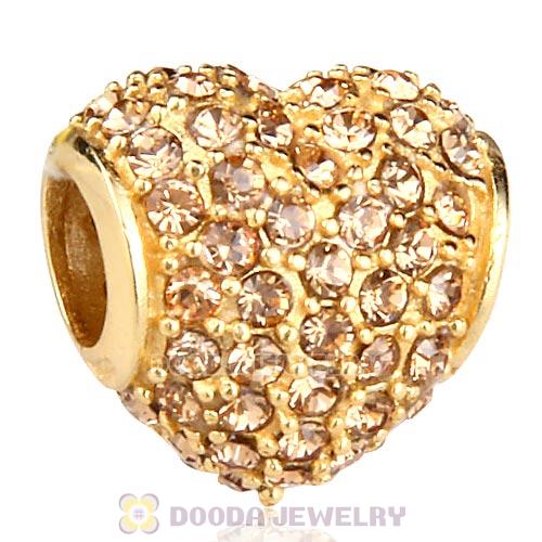 Gold Plated Sterling Pave Heart with Light Colorado Topaz Austrian Crystal Charm