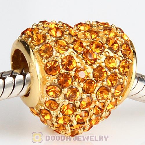 Gold Plated Sterling Pave Heart with Topaz Austrian Crystal Charm