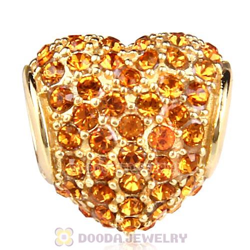 Gold Plated Sterling Pave Heart with Topaz Austrian Crystal Charm