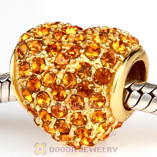 Gold Plated Sterling Pave Heart with Topaz Austrian Crystal Charm